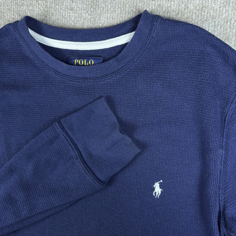 Polo Ralph Lauren Sleepwear Thermal Shirt Mens M Blue Waffle Knit Long Sleeve